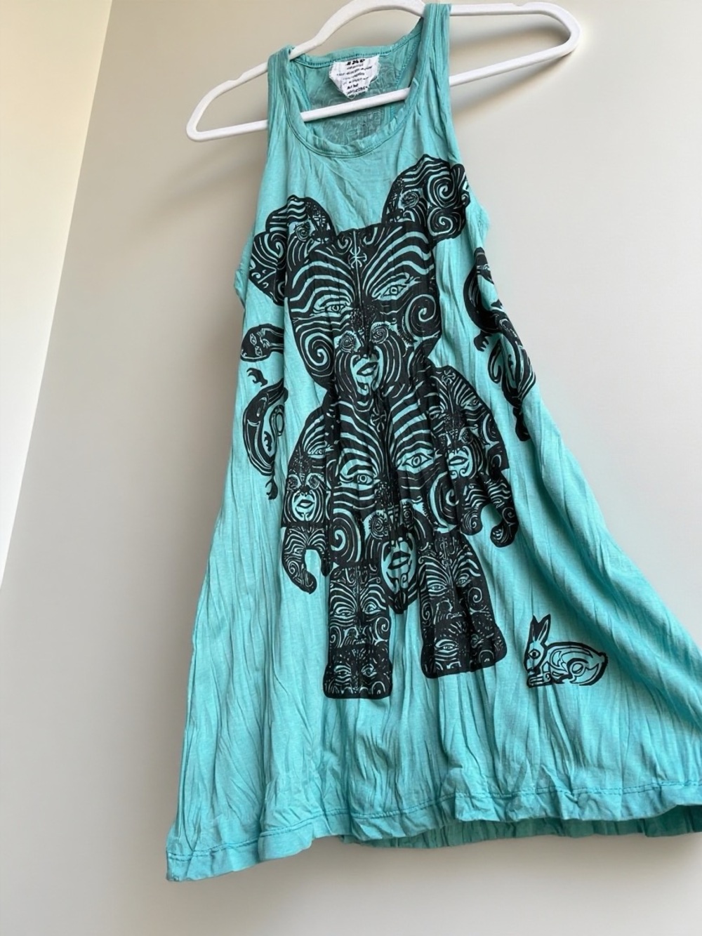 Sure Design Festival Hippie Rave Tribal Totem Bear Dress in Turquoise - S/M